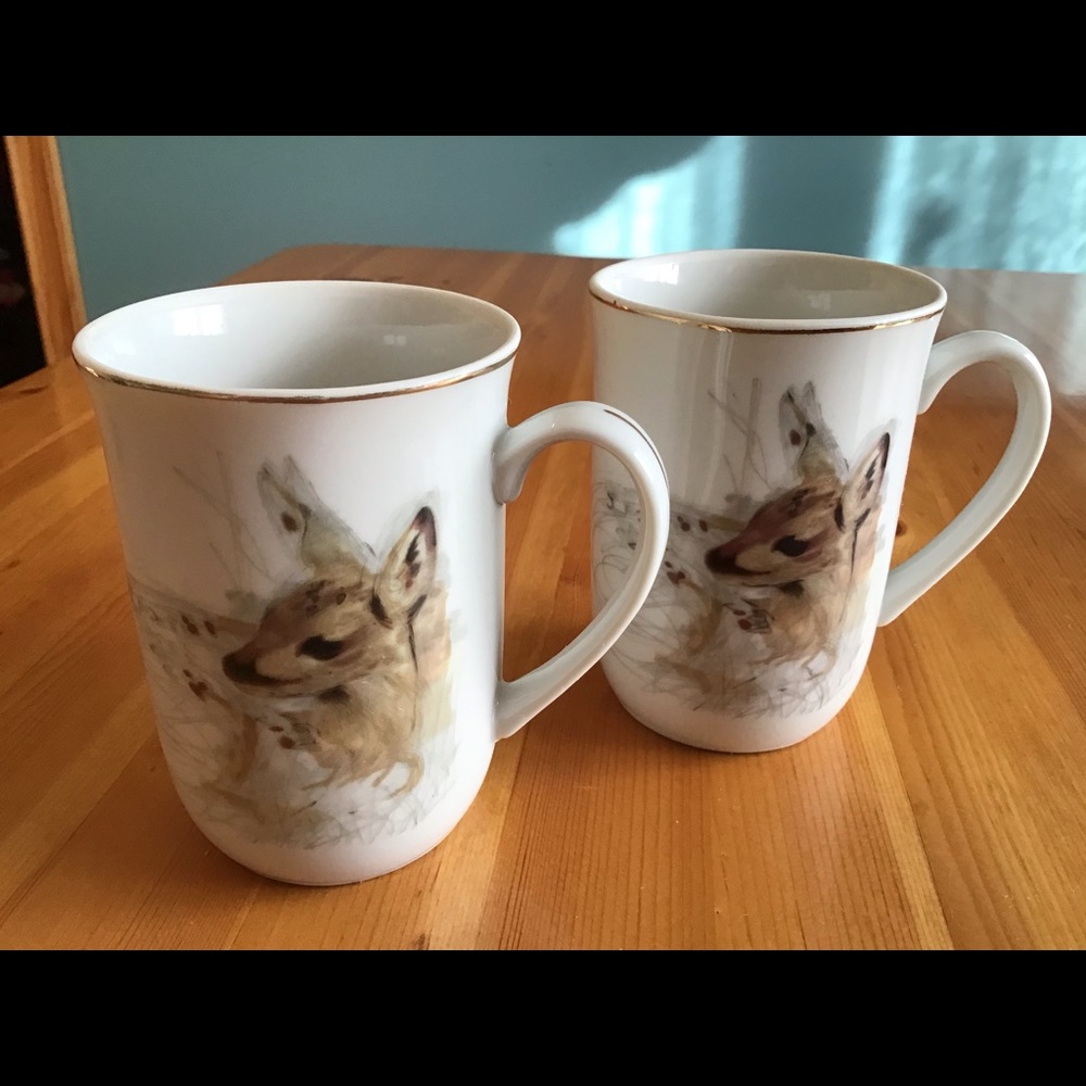 2 VINTAGE 76’ MCM ENESCO WOODLAND HAVEN DOE MUGS